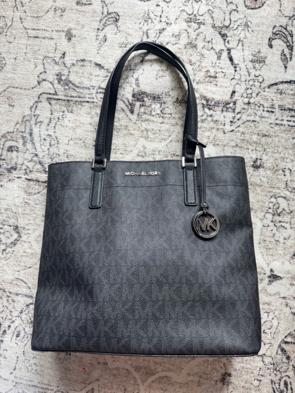 Michael Kors Black Logo Tote with MK Charm